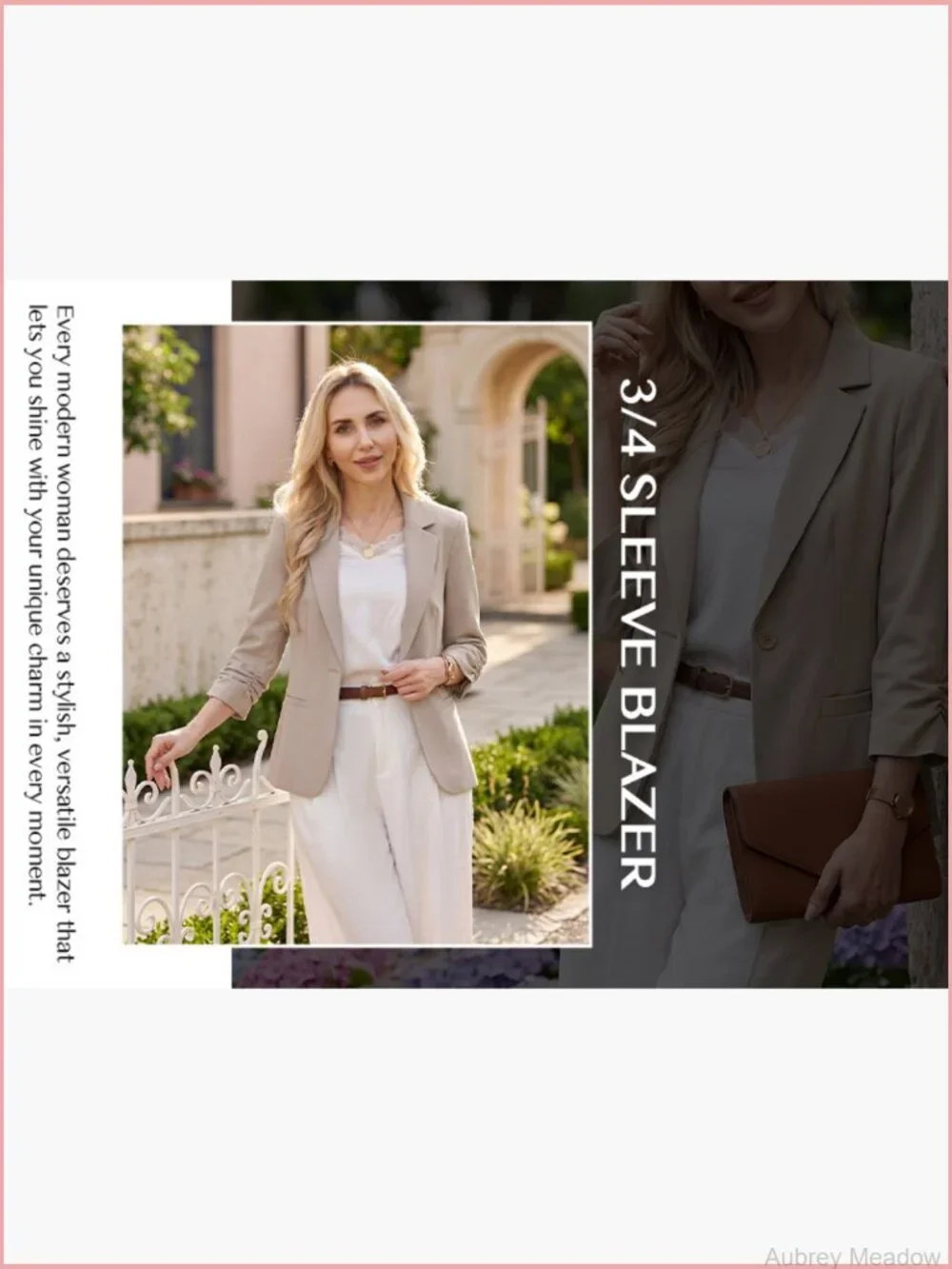 3/4 Sleeve Slim Fit Work Blazer Lapel Jacket Lined Pockets Shoulder Pads